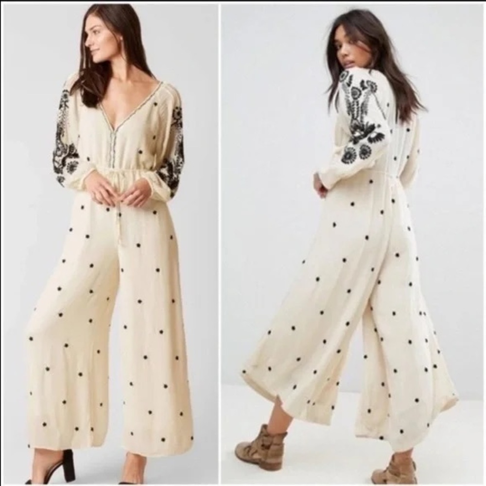 Free People Floral Embroidered Wide-leg Jumpsuit